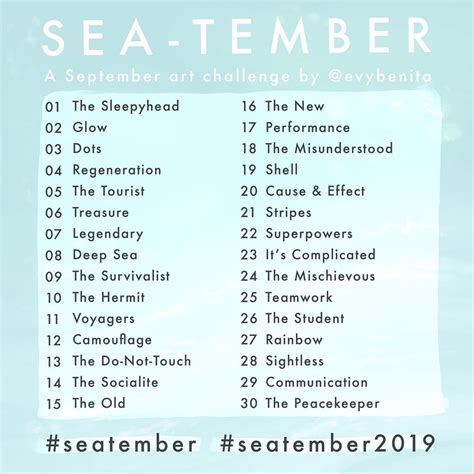 the sea - tember poster is shown in blue and white with words on it