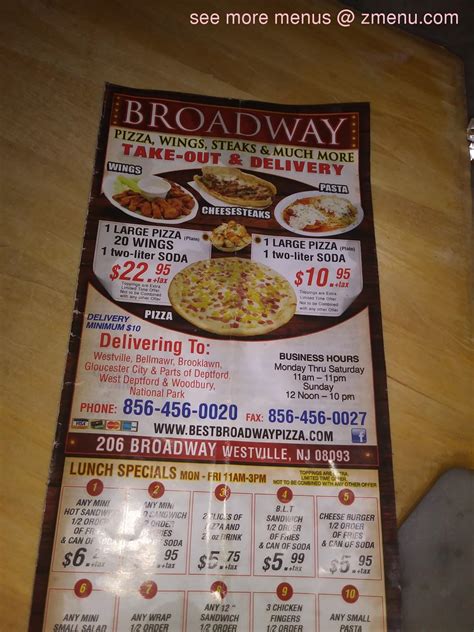 Online Menu of Broadway Pizza Restaurant, Westville, New Jersey, 08093 - Zmenu