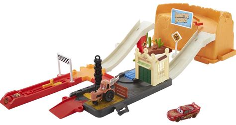 Disney and Pixar Cars Race & Go Playset with Lightning McQueen Toy Car ...