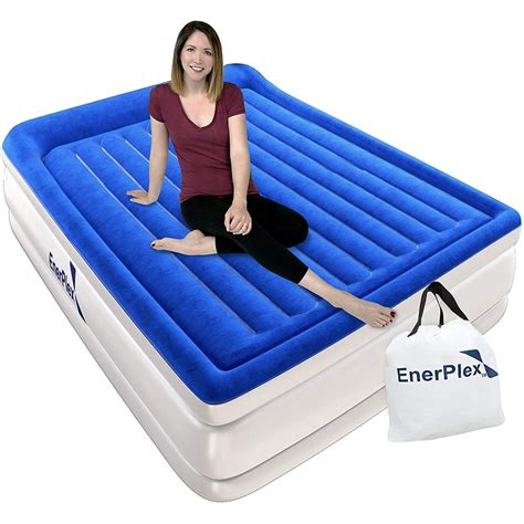 EnerPlex Pillow Top Queen Air Mattress with Built-in Pump Luxury Beam Airbed Queen Size Raised ...