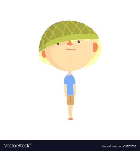 Funny cartoon boy in green hat colorful character Vector Image