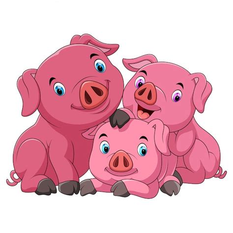 Premium Vector | Cartoon happy pig mother with piglets