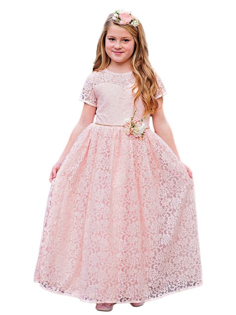 Just Couture - Little Girls Pink Leah Lace Flower Sash Flower Girl Dress - Walmart.com - Walmart.com
