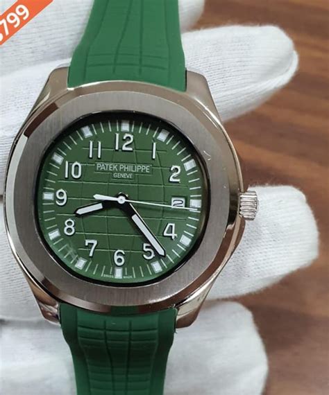 Round Patek Philippe Aquanaut Silver Green Dial Swiss Automatic Watch ...