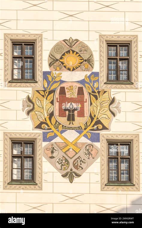 Coat of arms of Munich on the Old Town Hall (Altes Rathaus) building at Marienplatz in Munich ...