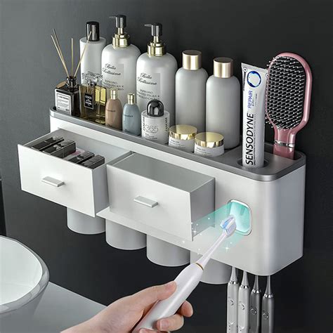 Toothbrush Holders with 3-4 Cups Automatic Toothpaste Dispenser Kit ...