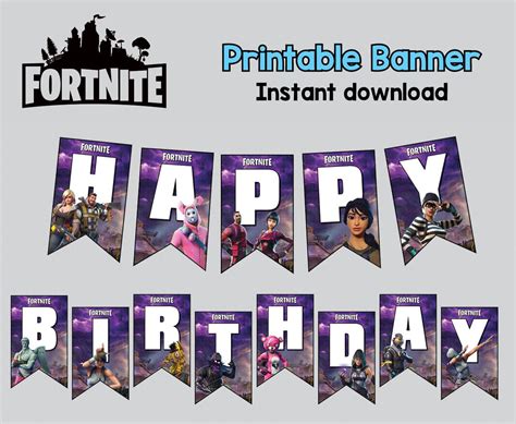 Fortnite buon compleanno stampabile digitale file banner | Etsy ...