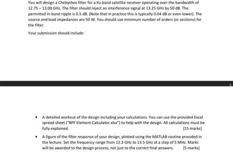 Solved You will design a Chebyshev filter for a Ku band | Chegg.com