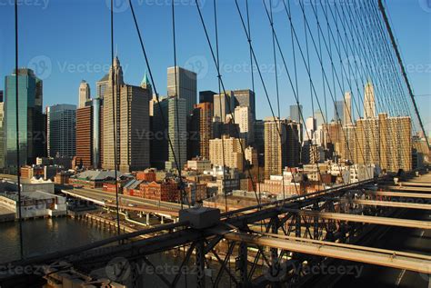 Downtown NYC Skyline from the Brooklyn Bridge. 15990883 Stock Photo at ...