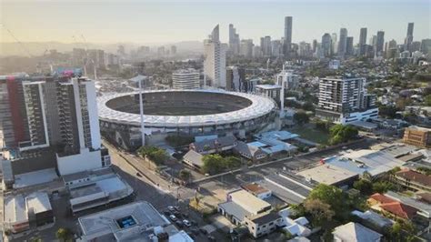 Aerial 4k Gabba Cricket Ground Olympics Cityscape Sunset Brisbane 01 ...