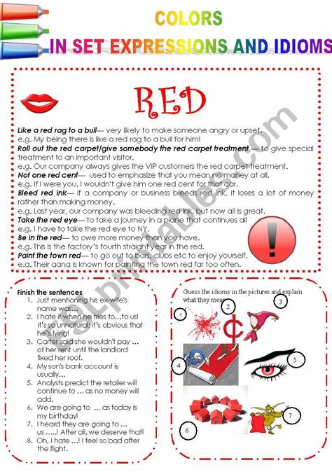 COLORS IN SET EXPRESSIONS AND IN IDIOMS! (PART 1) RED. - ESL worksheet by life_line