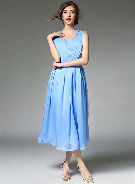 Women's Solid Evening Pleated Chiffon Dress - STYLESIMO.com