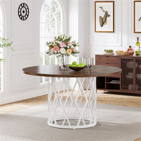 Tribesigns 47.2" Round Dining Table with Metal Base for 4-6