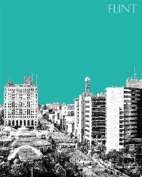 Flint Michigan Skyline - Teal Digital Art by DB Artist