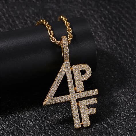 Gold Silver Plated 4PF Pendant Necklace Iced Out Lab Diamond Letter Number DJ Rapper Jewelry ...