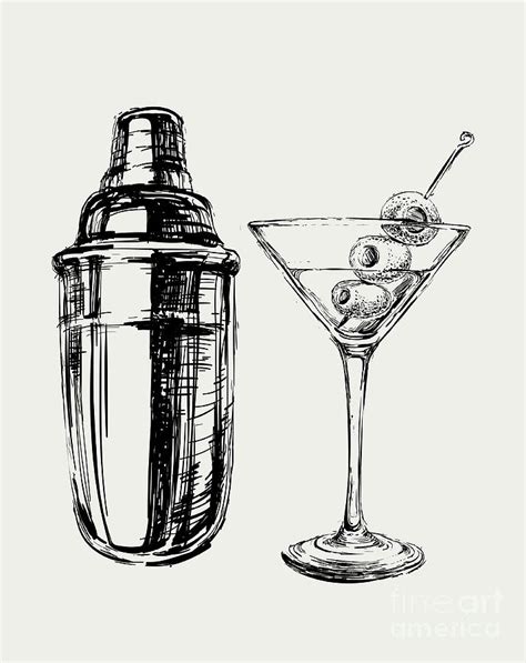 Sketch Martini Cocktails With Olives Digital Art by Mazura1989 - Fine Art America