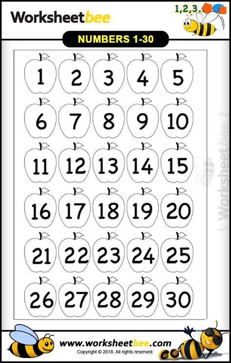 Printable Worksheet Numbers 1 30 - Worksheet Bee