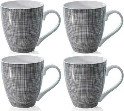 Sketch Set of 4 Mugs Porcelain Extra Large Coffee Soup Hot Cocoa Mugs (Grey): Amazon.co.uk ...