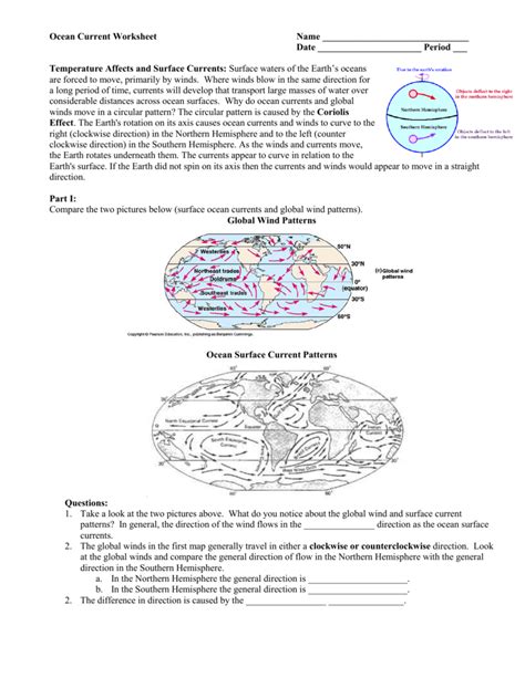 Ocean Current Worksheet Name Date Period ___ Temperature