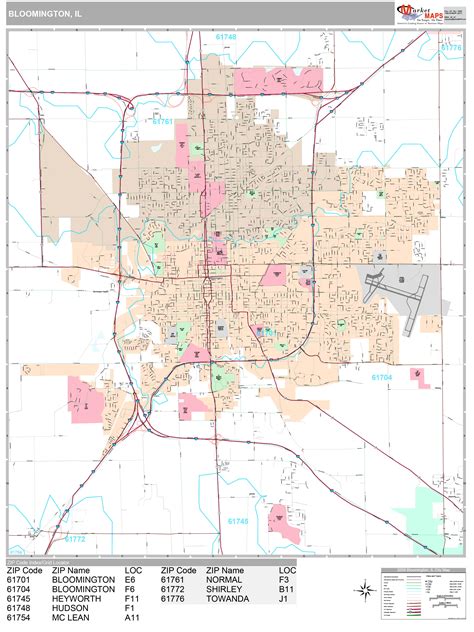 Bloomington Illinois Wall Map (Premium Style) by MarketMAPS - MapSales