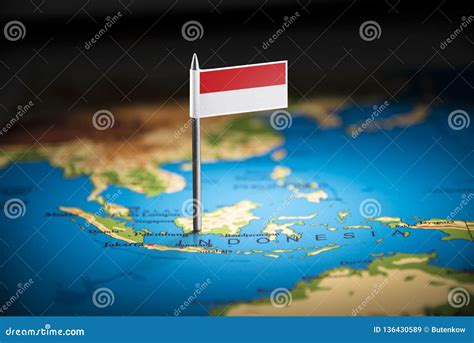 Indonesia Marked with a Flag on the Map Editorial Stock Image - Image of capital, marked: 136430589