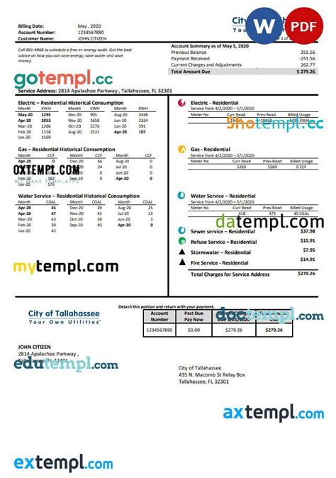 USA Florida City of Tallahassee Florida Your Own Utilities bill template in Word and PDF format ...