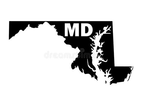 Black Map of Maryland with Postal Code Abbreviation Stock Vector - Illustration of commonwealth ...