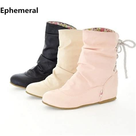 Ladies big size(4 to 13)Leather Winter Autumn Ankle Height increasing ...