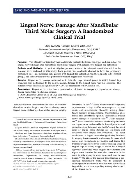 (PDF) Lingual Nerve Damage After Mandibular Third Molar Surgery: A ...