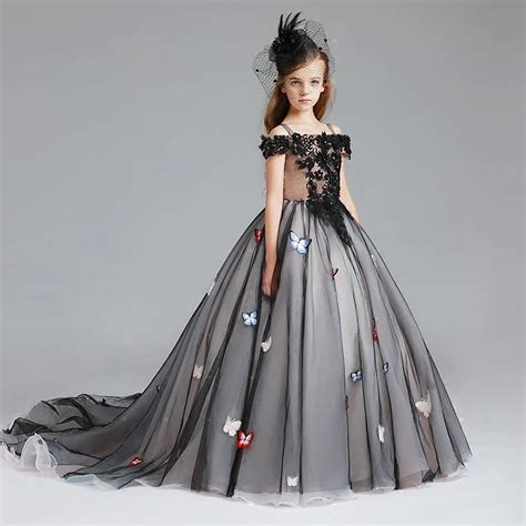 Butterfly Princess Dress Shoulderless Kids Girl Black Tutu Dresses Girls Halloween Costume ...