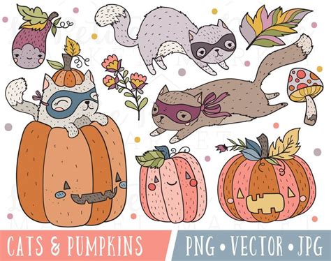 Cute Autumn Cats Clipart Fall Cat Clipart Images Cute Cats | Etsy | Cat ...