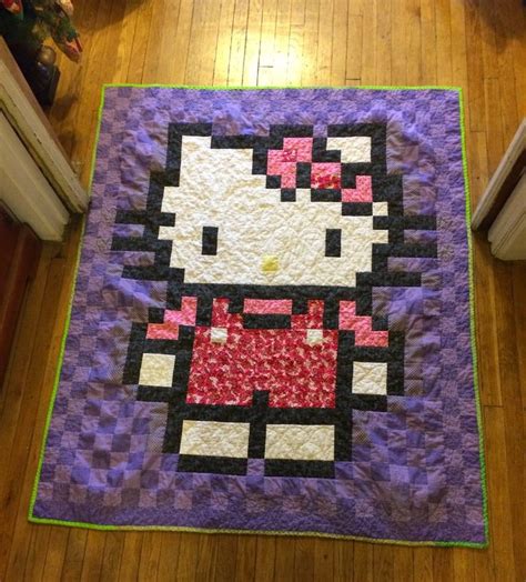 Hello Kitty quilt made without a pattern- just a picture gridded out ...