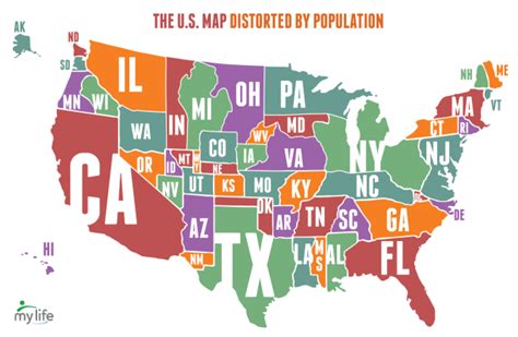 Map of The United States Distorted by Population