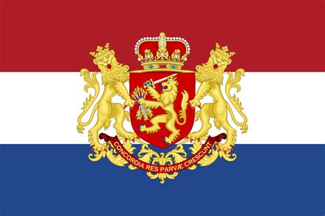 An alternative Dutch flag combining the classic red-white-blue with the coat of arms of the ...