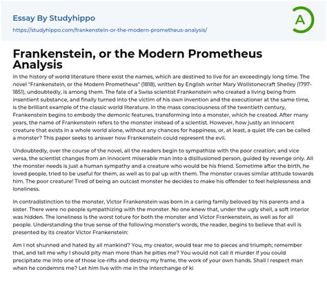 Frankenstein, or the Modern Prometheus Analysis Essay Example ...