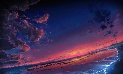 Download Beach Anime Aesthetic Sunset Digital Painting Wallpaper | Wallpapers.com