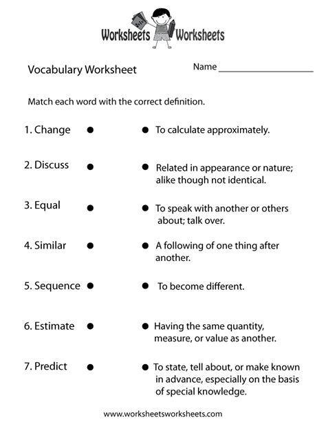 English Vocabulary Worksheets For Grade 7