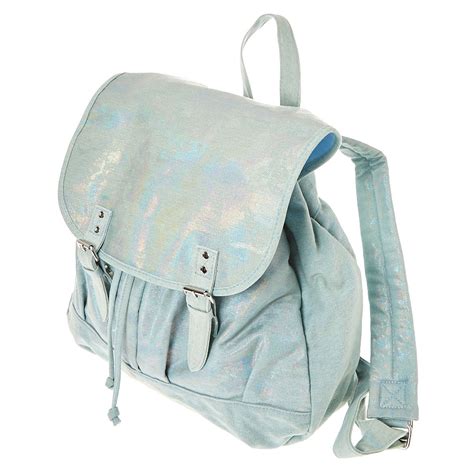 Holographic Denim Oversized Backpack | Claire's