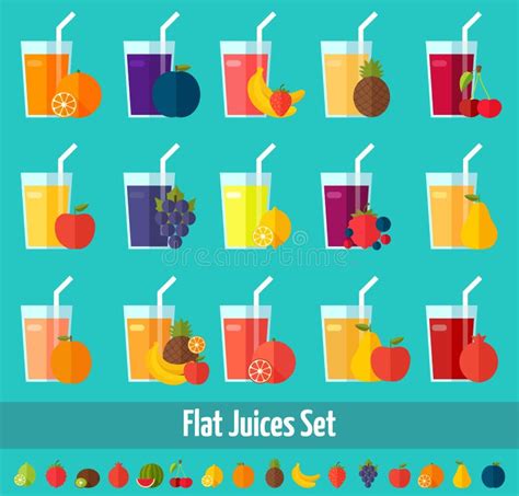 Fruits Juices Flat Icons Set. Stock Vector - Illustration of banana, collection: 55001093