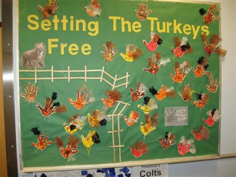 Setting the Turkeys Free - Thanksgiving Bulletin Board Idea | Thanksgiving bulletin boards ...