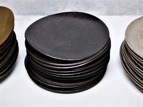 Black Ceramic Dinner Plates Set Rustic Plate Set Black | Etsy
