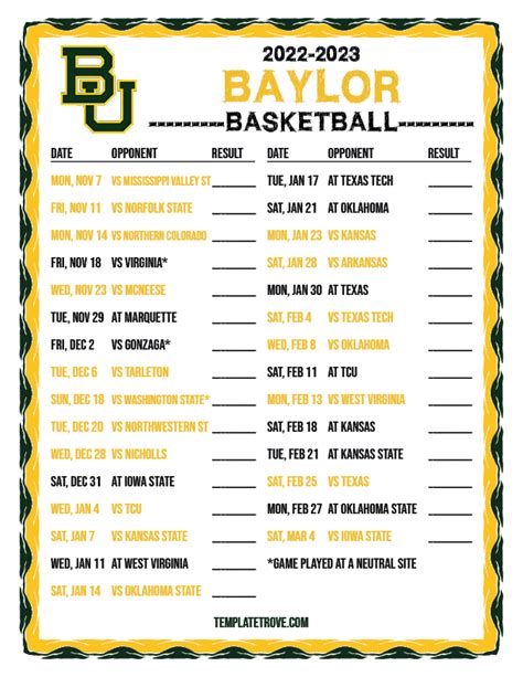 2022-2023 College Basketball Schedules - Big 12