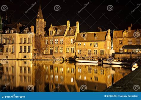 Bruges Canal at Night, Belgium Stock Photo - Image of exterior, ancient ...