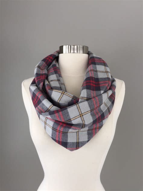 Women's plaid scarf gray plaid flannel infinity by shopVmarie