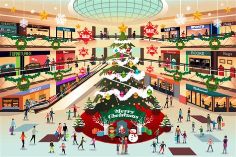 Cartoon Of A Mall Christmas Decorations Illustrations, Royalty-Free ...