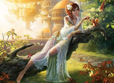 Enchanted Realm: Fantasy Woman HD Wallpaper by Lei Wang