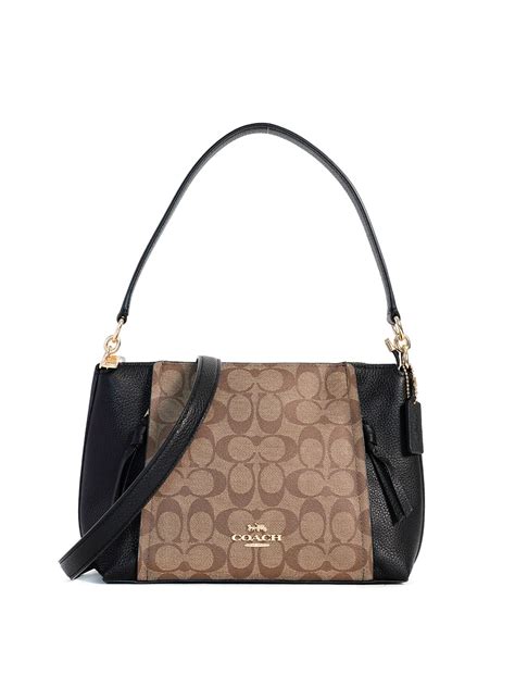 Coach Small Marlon Shoulder Bag Signature Khaki Black - Averand