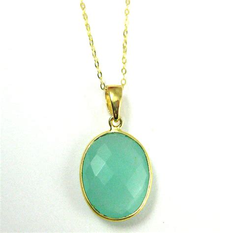 Bezel Gemstone Pendant with Bail - Gold plated Sterling Silver Oval Gem Pendant - Ready for ...