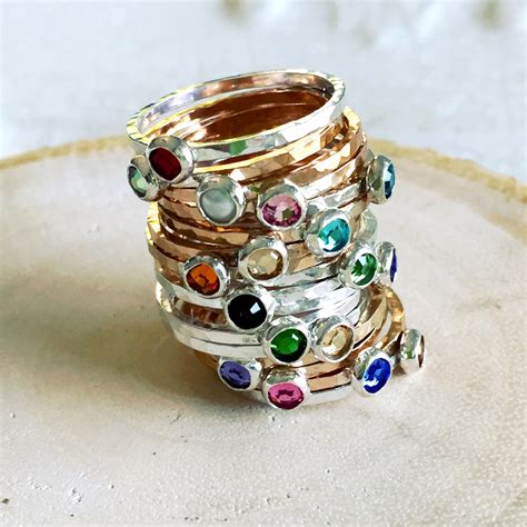 Personalized Birthstone Rings New Mom Stacking Rings