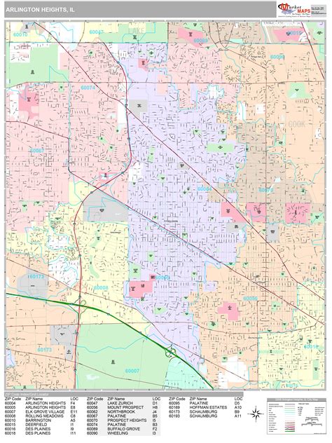 Arlington Heights Illinois Wall Map (Premium Style) by MarketMAPS